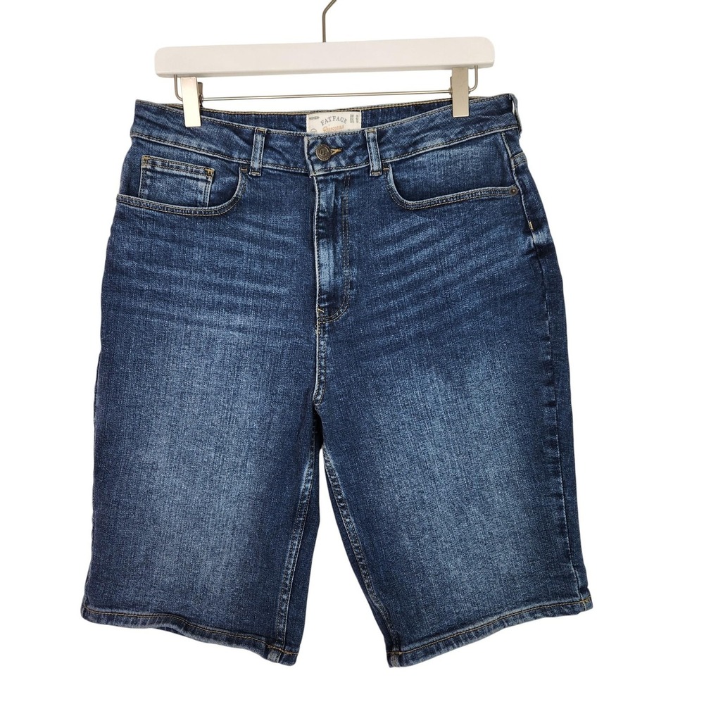 FATFACE Shorts Womens 10 Blue Bisley Denim Bermuda Mid‎ Wash Responsible Denim